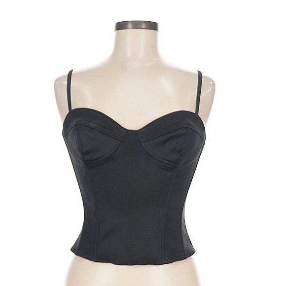 PARAMETER Black Satin Corset Adjustable Straps, Boning Structure Hook Eye Sz 2 - Picture 1 of 10